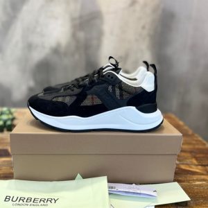 Burberry Logo Embossed, Leather, Suede and Mesh Sneakers – BS22