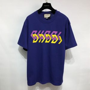 Gucci Cotton Jersey T-Shirt With Gucci Mirror Print In Blue - GT17