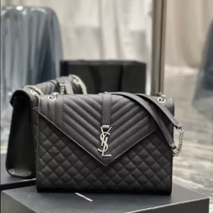 Saint Laurent Envelope Large in Quilted Grain de Poudre Embossed Leather Bag - YSL40