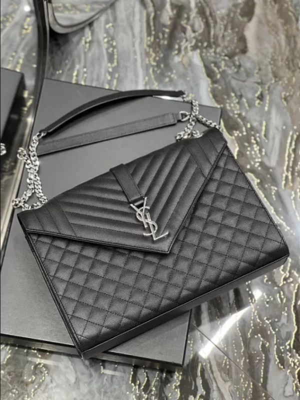 Saint Laurent Envelope Large in Quilted Grain de Poudre Embossed Leather Bag - YSL40