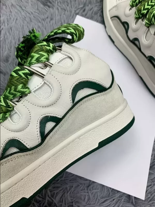 Lanvin Leather Curb Sneaker in White and Green - LV02