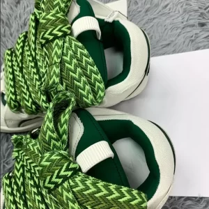 Lanvin Leather Curb Sneaker in White and Green - LV02