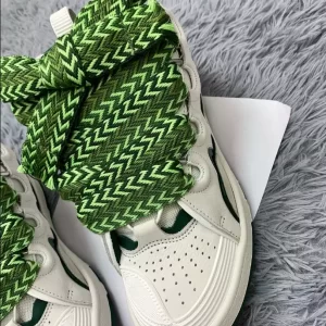 Lanvin Leather Curb Sneaker in White and Green - LV02