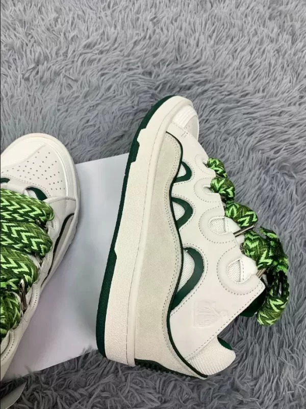 Lanvin Leather Curb Sneaker in White and Green - LV02