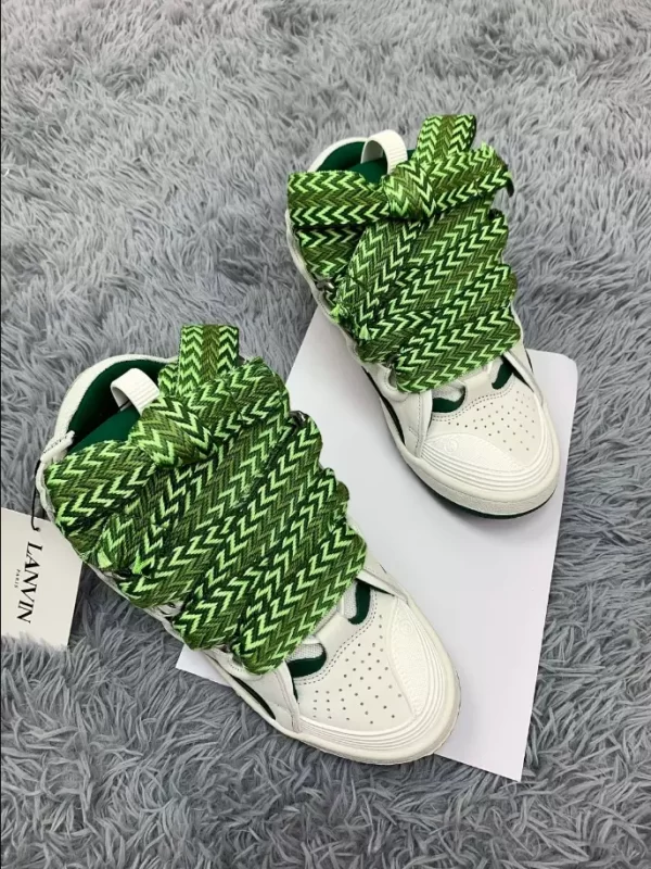 Lanvin Leather Curb Sneaker in White and Green - LV02