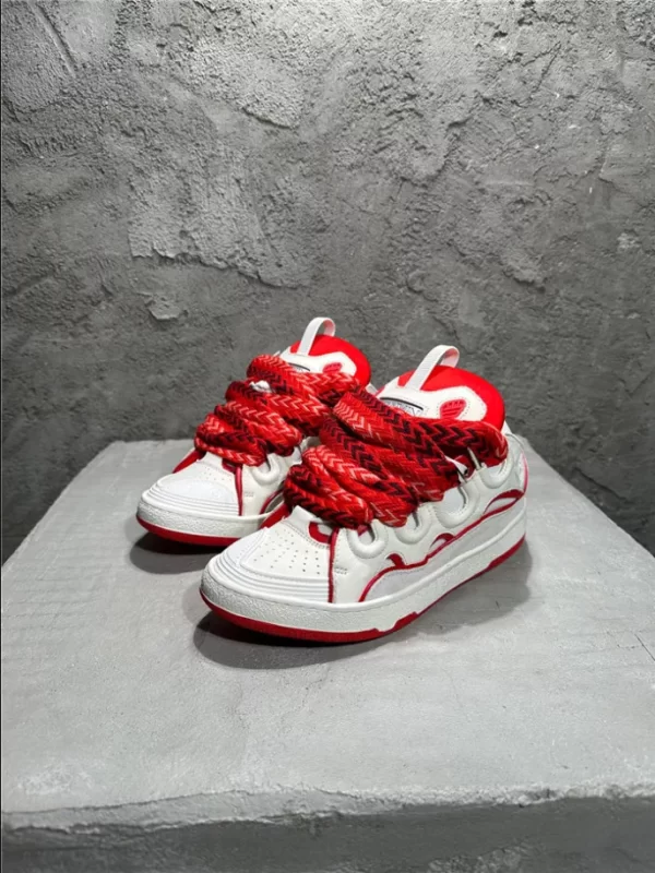 Lanvin Leather Curb Sneaker in White and Red - LV01