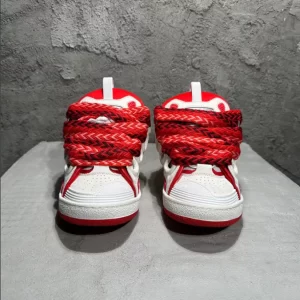 Lanvin Leather Curb Sneaker in White and Red - LV01