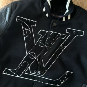 LV x NBA Leather Varsity Jacket in Black