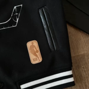 LV x NBA Leather Varsity Jacket in Black