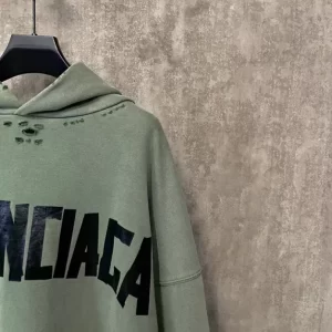 Balenciaga New Tape Type Ripped Pocket Hoodie Large Fit - HB23